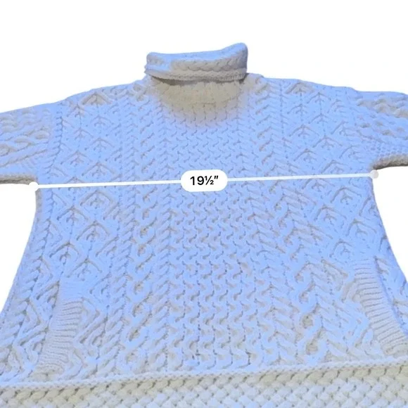 Aran Crafts Sweater Womens XS Cream 100% Merino Wool Cable Knit Turtleneck - Picture 5 of 6